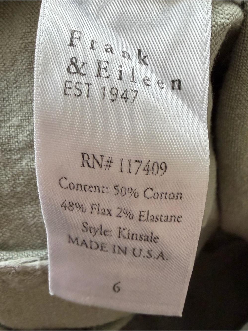 FRANK & EILEEN kinsale Linen Blend Pant Size 6 - Picture 13 of 14